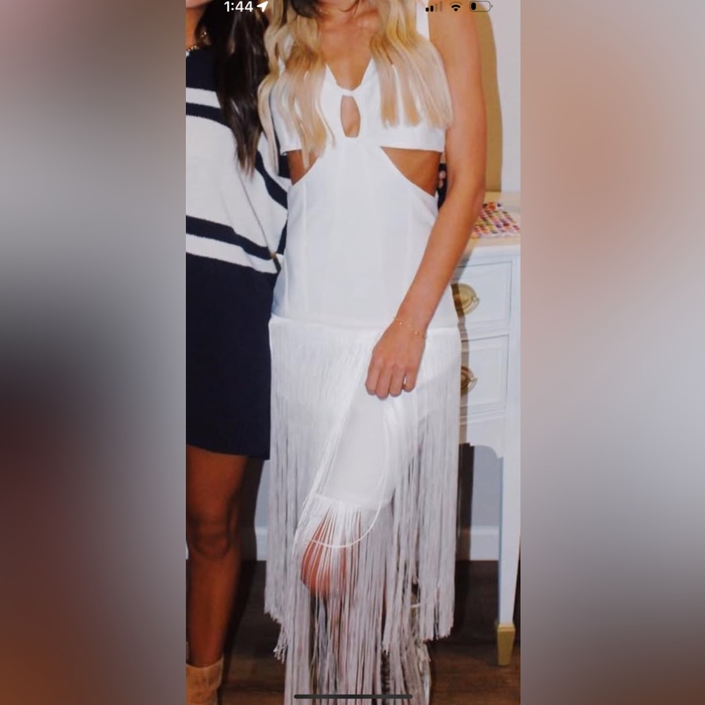 White Fringe Dress. Bandage style